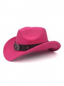 1pc Unisex New Faux Leather Cowboy Hat With Star Beaded Decor, High-Quality Suede Material Wide Brim Hat, Fashion Minimalist European & American Style Western Cowboy Hat, Suitable For Daily Wear, Western Themed Events, Birthday Parties, Music Festivals, Horseback Riding And More Occasions