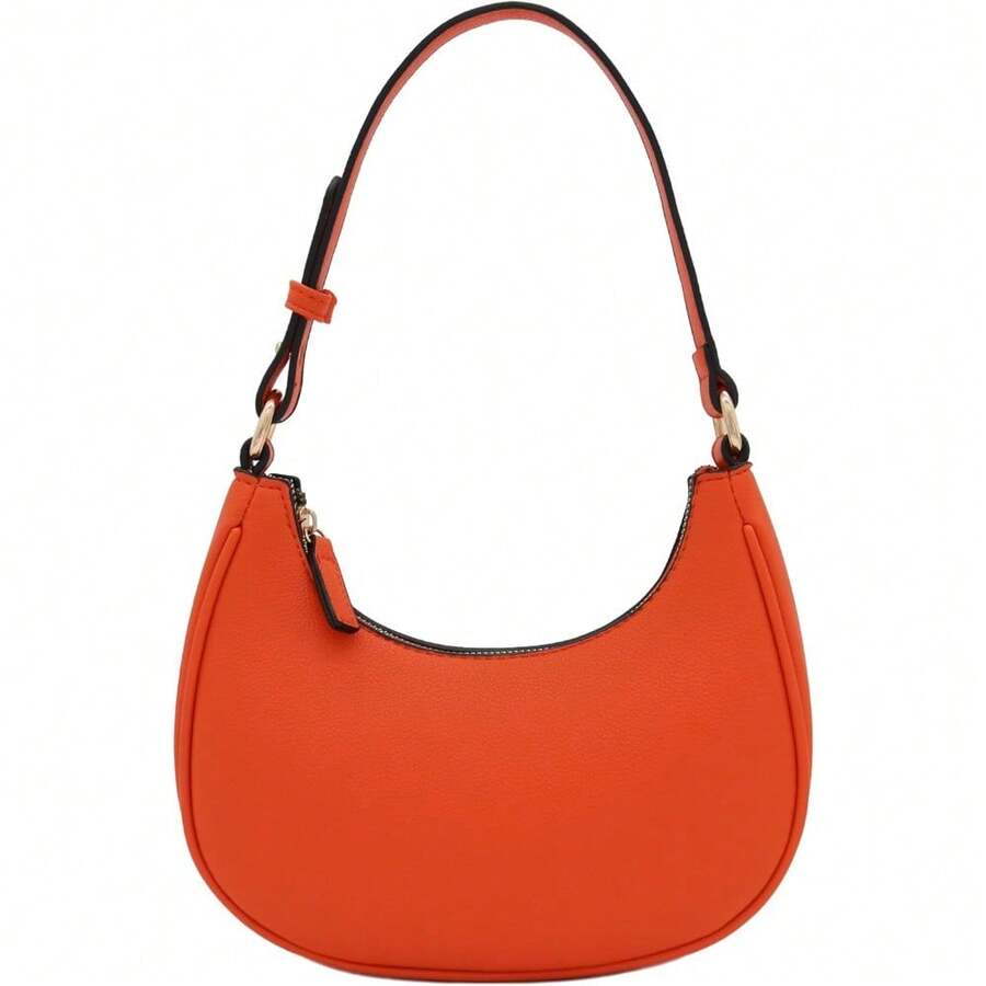 FashionPuzzle Small Crescent Shoulder Bag Underarm Purse - 焦橙色/焦橙色 - 查看 1