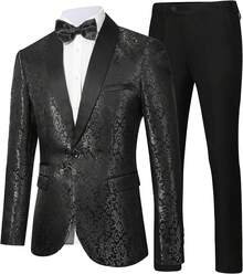 Men's Floral Dinner Party Prom Wedding Stylish Suits For Men One Button Dinner Jacket Pants Sethalloween - 紅色 - 查看 5