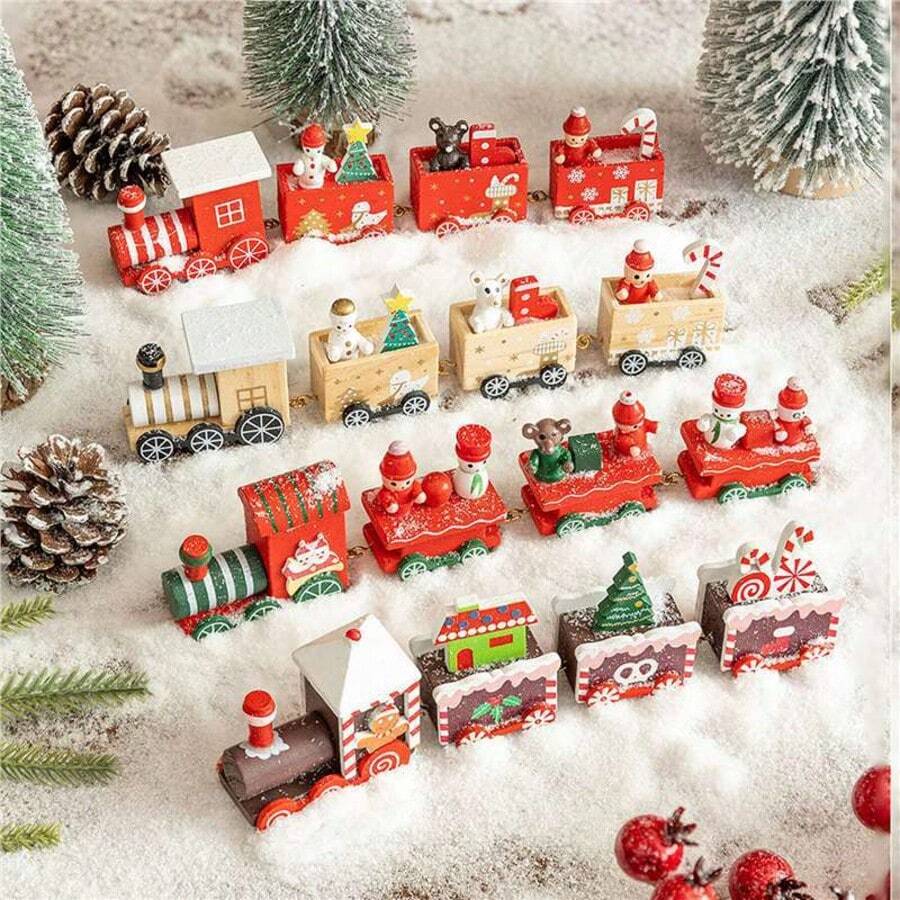 Treno in legno da scrivania mini per Natale, decorazione fai-da-te, decorazione per vetrina - Multicolore - Visualizzare 1