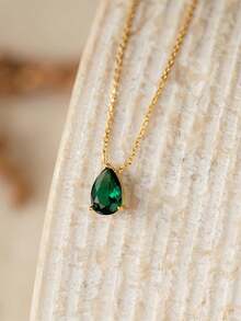 1 pieza Collar con piedra de nacimiento de diciembre, acero inoxidable con circonita en forma de pera con baño de oro de 18K, adecuado para uso casual de mujer, regalo para amigos, madres, cumpleaños, joyería