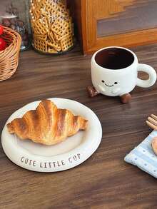 Cute Footprint Ceramic Mug & Saucer Set, Creative Style, Ceramic Material, Coffee Cup, Breakfast Milk Cup, Ceramic Water Cup