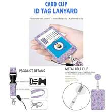 ID Badge Holder With Retractable Badge Reel Clip And Lanyard Cute Card Name Lanyard Vertical ID Protector Bage Clips Nurse Doctor Teacher StudentPurple Flowers - Purple Flowers - View 1