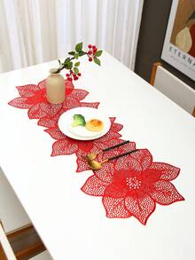 1pc Christmas Flower PVC Gold Foil Table Runner, Suitable For Christmas Dining Table Center Decor, Holiday Party Wedding Celebration Dinner Table Mat, Outdoor Party Floral Table Runner - Multicolor - View 9