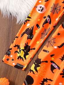 Leisure Orange Pumpkin Print Long Sleeved Dress For Girls, Sweet And Fashionable Spring And Autumn Dress Suitable As A Gift For Daughters - Orange - View 5