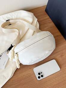 Fashionable Nylon Crossbody Bag, Solid Color Shoulder Bag, Women's Casual Shoulder Bag, Suitable For Outdoor Sports - White - View 7