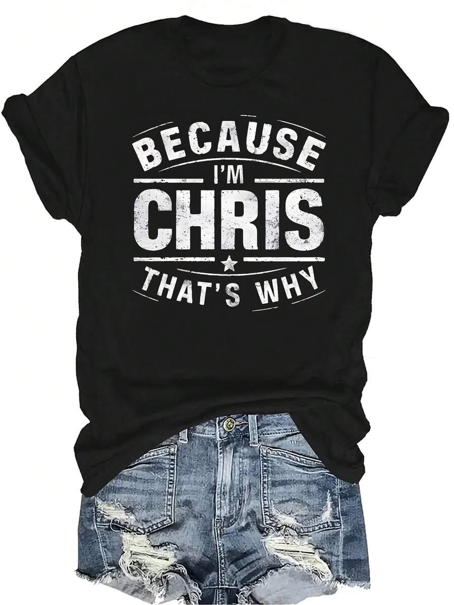 Camiseta con ilustración de Chris, unisex, de verano, casual, transpirable, con cuello redondo, manga corta, estilo urbano, versátil, adecuada para adolescentes y adultos - Negro - Ver 1
