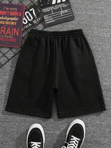 Men's Short-Sleeved T-Shirt With Letter Print Pattern And Drawstring Waist-Length Shorts Combination Set Sportswear Sportswear 2-Piece Combination Set - màu đen - Xem 4