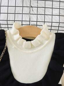 1pc Young Girl Colorblock Floral Ruffle Trim Long Sleeve Princess Dress, Pearl Beaded Hem Sweater Dress For Autumn