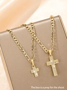 1 Piece Of Exquisite And Elegant Shining Large And Small Cross Copper Pendant Copper Inlaid Zirconia Necklace, Suitable For Giving To Girls/Boys/Family/Friends/Versatile/Light Luxury/Party/Banquet/Festival/Christmas/Thanksgiving/Halloween/Gift