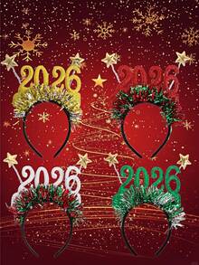 2026 圣诞新年女士头带，高骷髅头压缩头带，节日派对，发孔头带，圣诞快乐头带 - 彩色 - 查看 3