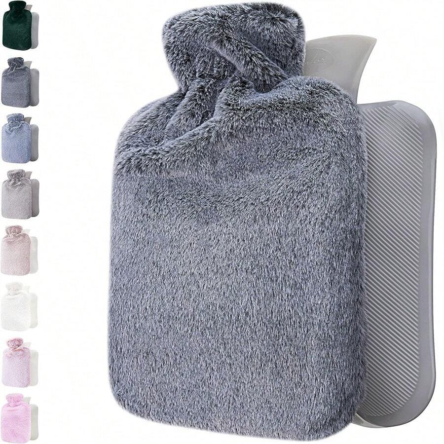 500 ml/1000 ml/2000 ml Bouteille d'eau chaude avec housse en peluche de luxe, sac d'eau chaude grande capacité et étanche pour réchauffer le cou, les épaules et les membres, convient aux hommes et aux femmes, excellent cadeau pour Noël, Nouvel An, anniversaire pour la famille et les amis (rose/gris) - Multicolore - Voir 1