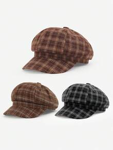 1pc Unisex Retro Plaid Beret Hat, Fashionable And Versatile, Suitable For Men And Women, Autumn/Winter Outdoor Street Style, Great As A Gift