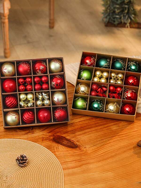 44pcs Christmas Party Decorative Balls, Plastic Ornament Balls, Christmas Hanging Balls, Suitable For Christmas Tree Decor, Home Decor, Outdoor Decor, Holiday Party, Christmas Party Supplies, Christmas Theme Hanging Ornaments, Party Favors, Christmas Gift Box Set, Happy New Year, Christmas Gifts, Christmas Decorations, Event Party Supplies, Gifts For Friends And Family Room Decor Winter