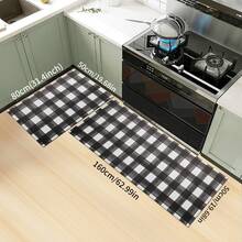 Modern Plaid Pattern Doormat, Rug, Traditional Long Carpet, Suitable For Hallway, Kitchen, Bedroom, Living Room, Entrance, Balcony, Home Decor, Stain Resistant, Coffee Shop, Bar, Holiday, Party, Bedroom Mat, Bath Mat, Room Decor, Kitchen Decor, Black And White Rug - Black and White - View 24