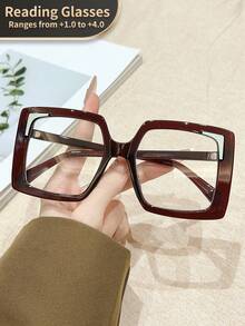 LiMiaoMiao 1pc Oversized Square Vintage Reading Glasses For Men & Women, Clear Lens, Computer/Reading Magnifier Glasses, +1.0 To +4.0 Magnification - Transparent - View 35