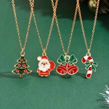 Set di 4 collane natalizie, con pendenti a forma di fiocco di neve, Babbo Natale, albero, campana, corona e pupazzo di neve, renna, per donna e uomo, regalo festivo per feste, accessori vintage per costumi natalizi