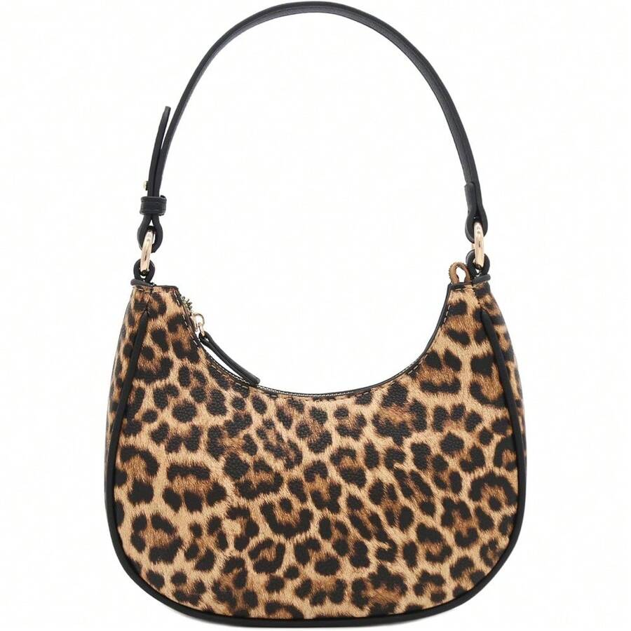 FashionPuzzle Small Crescent Shoulder Bag Underarm Purse - Le007 棕褐色/黑色 - 查看 1