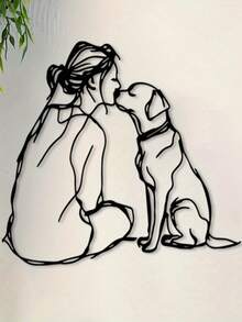 1pc Dog Mom Line Art Metal Wall Decor - Vintage Warm-Hearted Illustration Of Female Friendship With Canine, Powder Coated Iron, Modern Home Office & Pet Friendly Living Room Decoration, Year-Round Gift For Dog Lovers, Vintage Art Style, Delicate Line Craft, Best For Christmas - màu đen - Xem 4