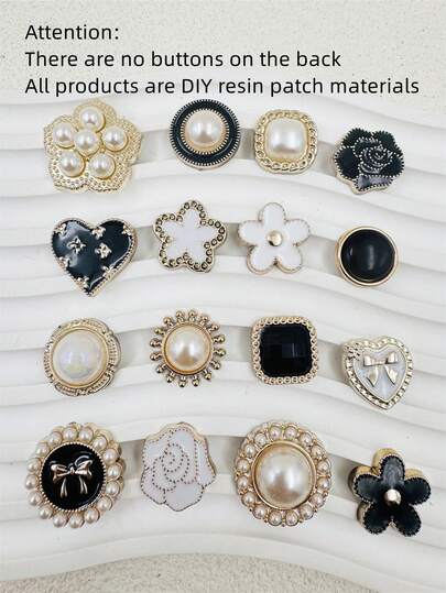 16 件 DIY 树脂装饰贴纸，珍珠蝴蝶心形树脂，优雅可爱，适用于鞋子、发饰、手机壳、杯子、DIY 装饰（背面无纽扣）