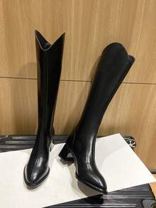 2025 hochwertige, stark nachgefragte Herbst-Neuheit mit mittlerem Absatz und dickem Absatz, vielseitige modische V-Schaft Kniehohe Stiefel, elegante minimalistische Overknee-Stiefel mit spitzer Zehenpartie für Frauen