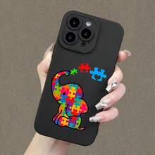 Funda de Teléfono de TPU Suave con Diseño de Elefante Puzzle y Acabado Mate de Ojos de Ángel - Cubierta Colorida Compatible con iPhone - Colores mixtos - Ver 2