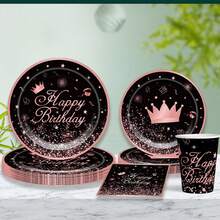 80pcs/Set Birthday Party Disposable Tableware Set, Including 9-Inch & 7-Inch Paper Plates, Dessert Plates, Cups For Cold Drinks & Coffee, Birthday Themed Paper Napkins - Multicolor - View 7