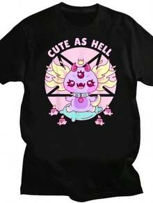 Kawaiis Pastel Goth Cute Creepy Black Cat Tshirt Women Summer XS-4XL Tops Creative Pattern Personalized Street Tee Y2k - 黑色 - 查看 1