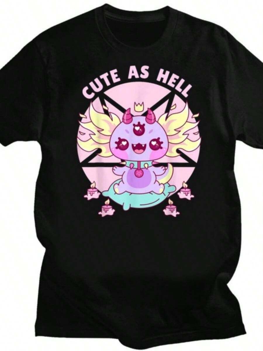 Kawaiis Pastel Goth Cute Creepy Black Cat Tshirt Women Summer XS-4XL Tops Creative Pattern Personalized Street Tee Y2k - 黑色 - 查看 1