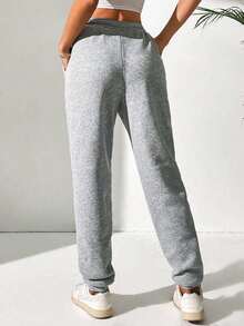 1pc Girls' Teenagers All-Season Minimalist Solid Color Straight Leg Sweatpants, Loose Knit Casual Long Pants, Versatile For Outdoor Sports - Light Grey - View 5