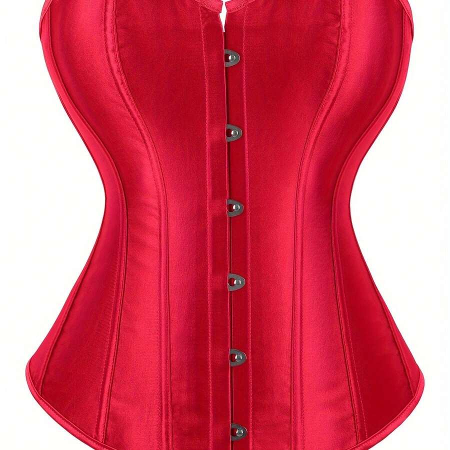Women's Vintage Silk Bodysuit - Strapless, Front Lace, Tight Design, Non-Stretch Polyester, Suitable For Adult Carnival Clothing, Adult Clothing|Vintage Bodysuit|Stripless Top - 紅色 - 查看 1