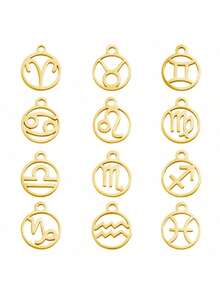 12pcs/Pack 12 Zodiac Sign Charms For DIY Jewelry Making Accessories - Gold - View 13
