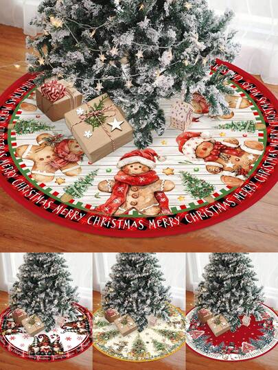 1pc Christmas Tree Skirt, Snowman Christmas Tree Gingerbread Man Christmas Gnome Design Pattern, Red Plaid Decorative Tree Skirt, Suitable For Christmas Decoration, Christmas Tree Skirt Decoration, Holiday Home Decor Items, Winter Holiday Decoration, Happy New Year Christmas Decorations Room Decor Christmas Decorations Home Christmas Gifts Christmas Decor