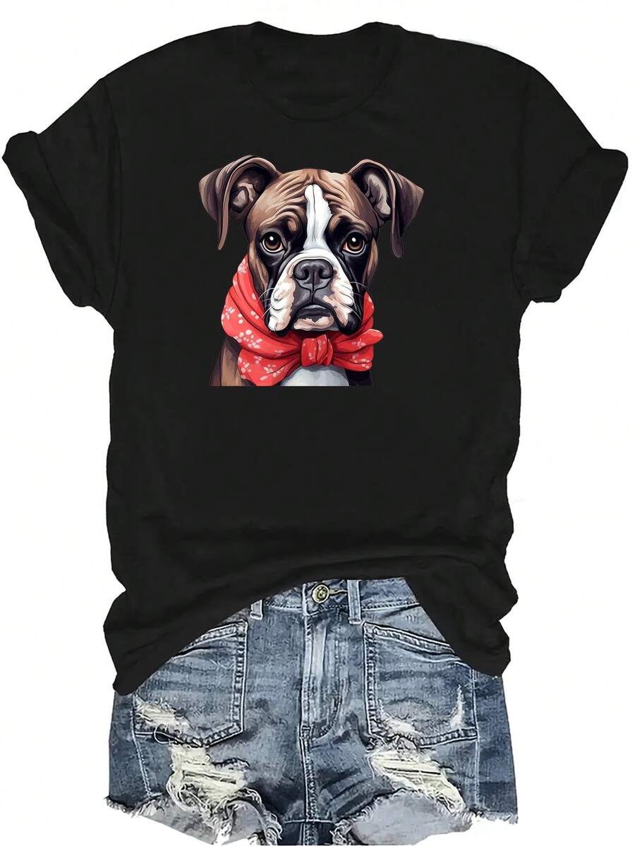 Camiseta tipo boxer unisex de verano, casual, transpirable y de personalidad, con cuello redondo y manga corta, ropa de calle versátil, adecuada para adolescentes y adultos - Negro - Ver 1
