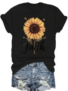 Camiseta de fe, unisex, de verano, casual, transpirable, de personalidad, cuello redondo, manga corta, camiseta de uso urbano, versátil, adecuada para adolescentes y adultos - Negro - Ver 1