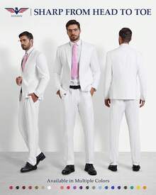 Traje de 2 piezas para hombre Hihawk, conjunto de pantalones sólidos de 2 botones, FGLB Navidad - Blanco - Ver 10