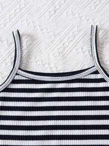 3pcs/Set Girls Cropped Knit Long Sleeve Top, Striped Camisole, And Casual Sweatpants Set, Autumn