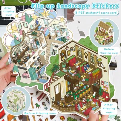 ملصقات مشهد DIY كبيرة الحجم جديدة، ملصقات منظر طبيعي للكبار، ملصقات منزل، ملصقات ألبوم الصور، ملصقات منزل مصغر ثلاثي الأبعاد، ملصقات ألبوم الصور DIY، ملصقات منظر طبيعي، ملصقات مشهد، ملصقات دفتر، قابلة لإعادة الاستخدام، متوفرة بأحجام متعددة