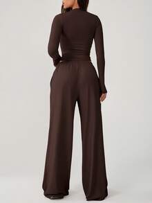 NcmRyu 1 Set Damen bequemer, lässiger Straight-Leg Langarm-Trainingsanzug mit weiter Passform für Fitness, Laufen und Outdoor-Sport