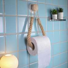1pc Handmade Woven Wooden Rope Toilet Paper Holder & Towel Rack, No Drilling Required Bathroom Organizer Tissue Holder