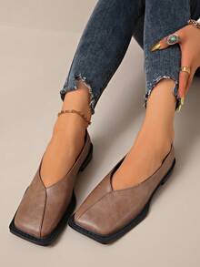 2025新款时尚女士珍珠漆皮复古方头玛丽珍平底鞋，百搭春秋乐福鞋，2025新款热销女士平底鞋 - 紫紅色 - 查看 4