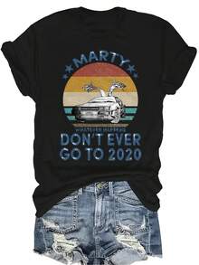 Camiseta con estampado gráfico de coche, unisex, de verano, casual, transpirable, con personalidad, cuello redondo, manga corta, ropa de calle, versátil, adecuada para adolescentes y adultos - Negro - Ver 1