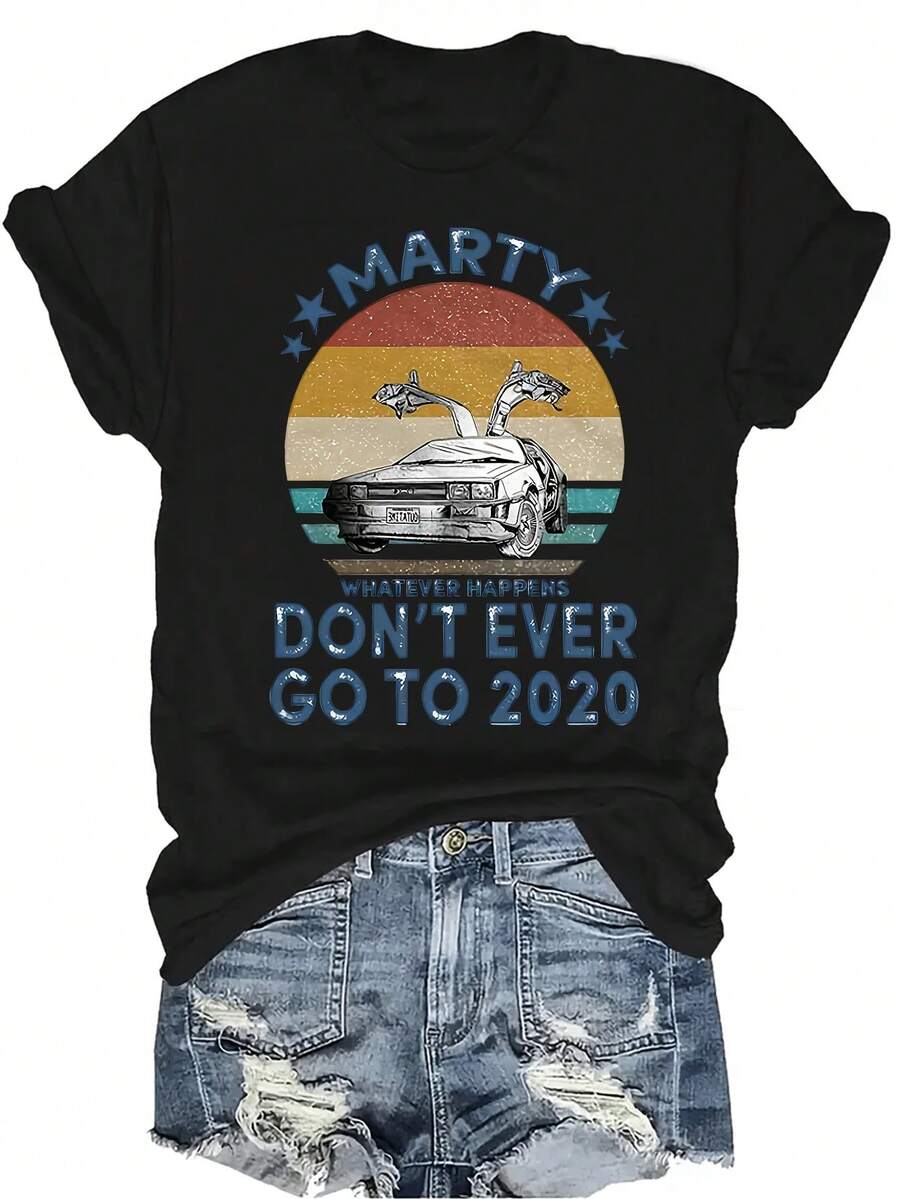 Camiseta con estampado gráfico de coche, unisex, de verano, casual, transpirable, con personalidad, cuello redondo, manga corta, ropa de calle, versátil, adecuada para adolescentes y adultos - Negro - Ver 1