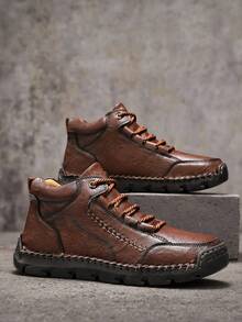 Zapatos casuales de alta top hechos a mano para hombres, zapatillas de deporte de moda con cordones de microfibra y, adecuados para uso diario en otoño/invierno, senderismo al aire libre, cómodos y transpirables con suela antideslizante en color marrón oxidado, tallas grandes 45 46 47 48