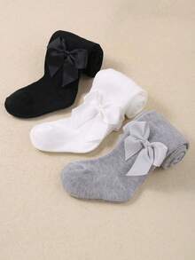 1/2/3 双黑白卡其色女婴蝴蝶结装饰连裤袜，婴幼儿休闲打底裤袜，婴儿必备户外派对度假旅行连裤袜，柔软透气新生儿必备秋冬保暖长袜，万圣节圣诞节礼物 - 彩色 - 查看 7