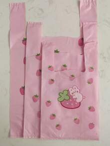 25/50/100 Pcs Strawberry Rabbit Pattern Gift Bags, Creative Tote Bags, Small Gift Packaging Bags DIY Gift Bags, Used For Holiday, Birthday, Wedding, Party Gift Packaging Bags.