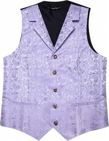 Mens Victorian Vest Tie Set Silk Paisley Suit Vests Formal Waistcoat Gothic Steampunk Vest With Notched Lapelshalloween - Màu Lilac Tím - Xem 5