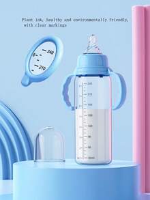 1 件带手柄婴儿奶瓶，防溢、防呛、防碎 PP 奶瓶，时尚动物图案设计（粉色和蓝色） - 彩色 - 查看 5