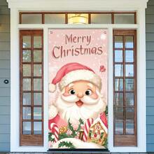 Charming Pink Santa Claus Door Frame - Multi Functional Indoor And Outdoor Holiday Banner, Made Of Polyester Material, No Power Required -35.4 X 70.9 Inches, Perfect Holiday Decoration, Christmas Decoration
