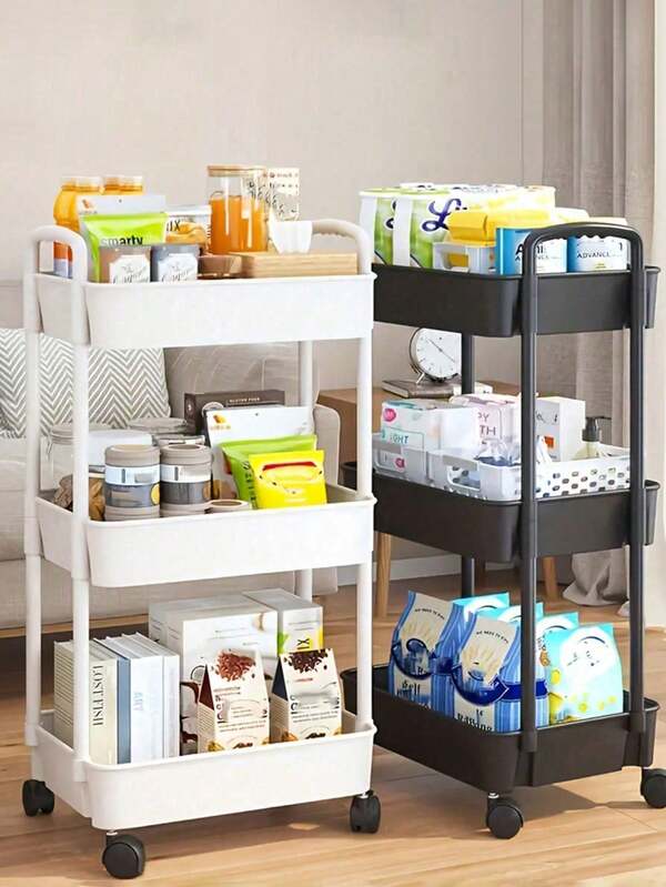 5/4/3-Tier Storage Trolley - Durable Plastic, Easy To Move, Suitable For Kitchen, Bathroom, Bedroom - (Easy To Move And Convenient) White And Black Underwear Storage Box, Thick Tube, Strong Load-Bearing Capacity, Multi-Layer Storage Rack, Suitable For Kitchen, Bedroom, And Outdoor Camping, Durable Plastic Design, Multifunctional Storage Cart | Stylish Modern Shelf | Sturdy Storage Rack, Halloween, Christmas Gift
